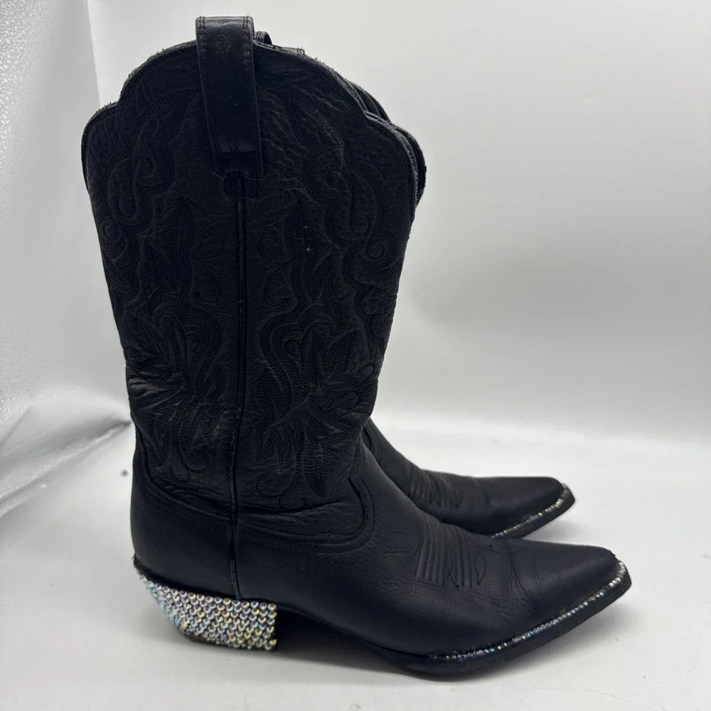 Ariat Heritage Western Boots 8B Black Leather Embroidered Mid Calf‎ Cowgirl
